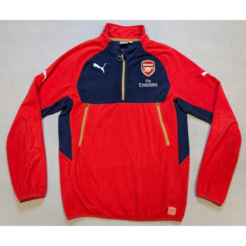 Arsenal FC Pullover Mens Medium Red Blue Puma Fleece Sweatshirt Soccer FIFA